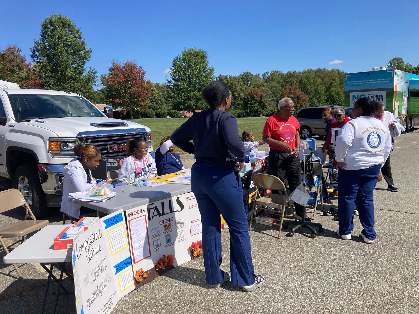 Health and education resource tables staffed by volunteers